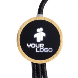 Długi kabel 4w1 z podświetlanym logo w drewnianej obudowie kolor beżowy