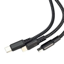 Kabel 3 w 1 z podświetlanym logo Pierre Cardin kolor Czarny