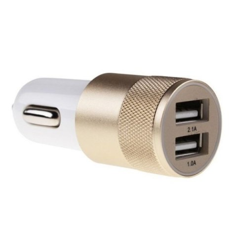 Metalowa ładowarka samochodowa x2 USB kolor złoty