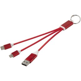 Metal kabel do ładowania 4 w 1 z aluminium z recyklingu z łańcuchem do kluczy czerwony (12438221)