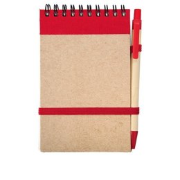 Notes Kraft 90x140/70k gładki z długopisem, czerwony/beżowy