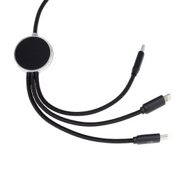 Długi kabel 3w1 z podświetlanym logo kolor czarny