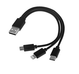 Kabel USB 3w1 micro USB + USB typ C + Lightning kolor czarny