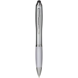 Długopis ze stylusem i kolorowym uchwytem Nash srebrny, biały (10678504)