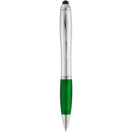 Długopis ze stylusem i kolorowym uchwytem Nash srebrny, zielony (10678502)
