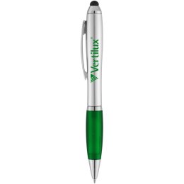 Długopis ze stylusem i kolorowym uchwytem Nash srebrny, zielony (10678502)