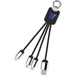 Kabel z podświetlonym logo 3w1 z brelokiem - SCX.design C15 niebieski, czarny (2PX00152)