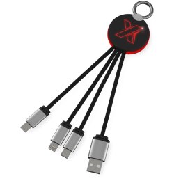 Kabel z podświetlonym logo 3w1 z brelokiem - SCX.design C16 czerwony, czarny (2PX00221)