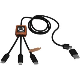 SCX.design C38 kabel do ładowania z podświetlanym logo 5-w-1 rPET i z kwadratową drewnianą obudową czarny, drewno (2PX07290)